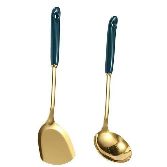Mictong Gold Cooking Utensils Set, Retro Appearance Stainless Steel Kitchen Utensils Set, Easy to Clean, spatula, spoon, Gold, 2 pieces