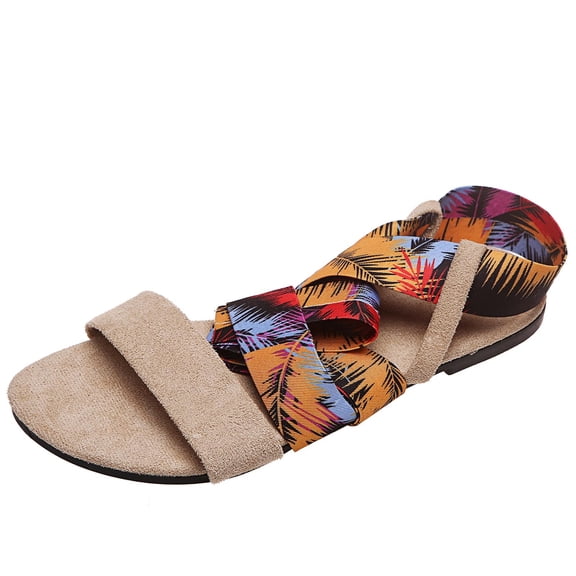 Anuirheih Ladies Strap Sandals Fashion Mixed Colors Summer Women's Leisure Shoes Sandals Women Clearance(Beige)