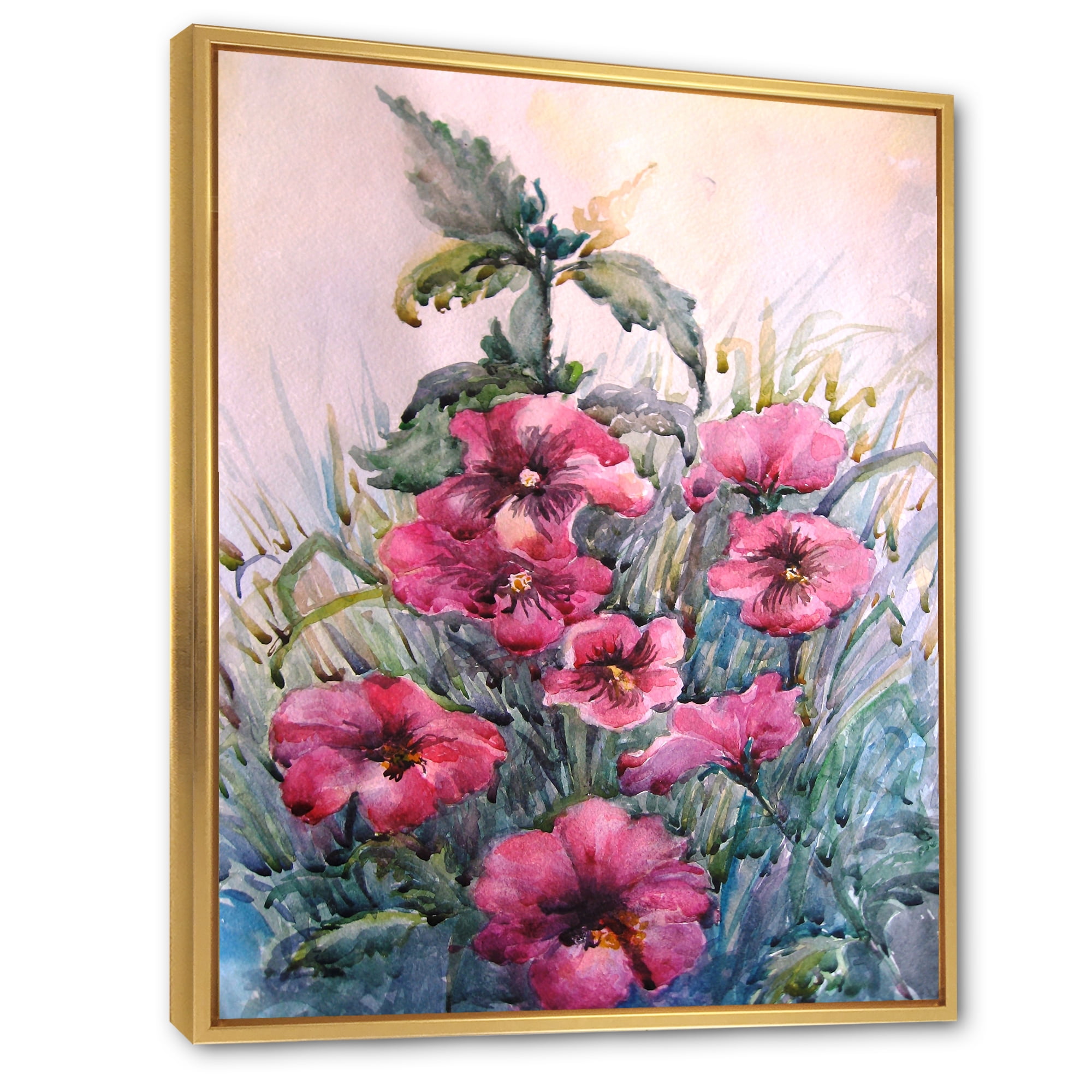Designart 'Blossoming Hibiscus Flowers In The Wild' Traditional Framed Canvas Wall Art Print