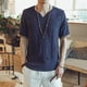 thumbnail image 3 of Camisetas de lino con gráficos para hombre, camisetas de gran tamaño para hombre, camisetas con cuello en V, sin logotipo, azules, básicas, de manga corta, informales, modernas y geniales, 3 of 5