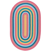 SAFAVIEH Braided Siofra Striped Reversible Area Rug, Pink/Blue, 5' x 8' Oval