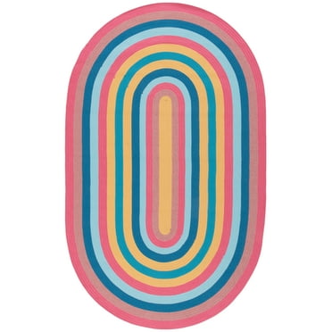 SAFAVIEH Braided Siofra Striped Reversible Area Rug, Pink/Blue, 5' x 8' Oval