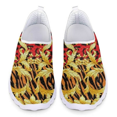

Baroque Gold Pattern Luxury Design Ladies 2024 Fashion Sneakers Mesh Breathable Summer Handover Single Flat Shoes