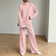 thumbnail image 2 of fheaev Two Piece Set for Women Solid Color Turtleneck Top High Waist Drawstring Wide Leg Pants Fall Winter Warm Outfit Pink,XL, 2 of 7