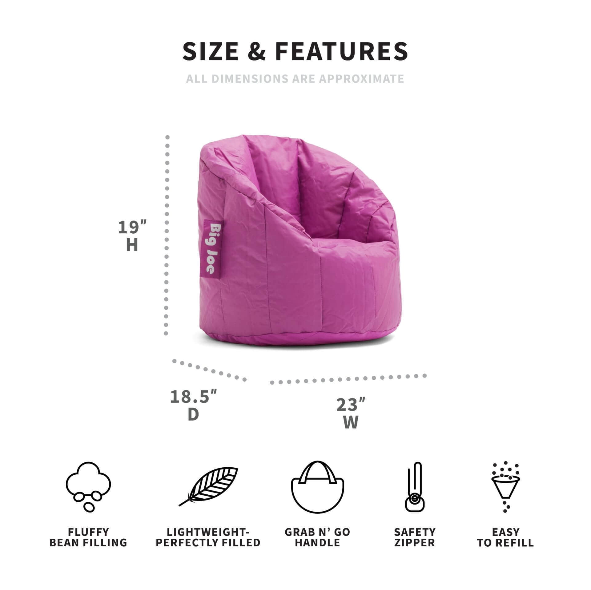Big Joe Milano Child-Sized Bean Bag Chair, Durable Woven Polyester