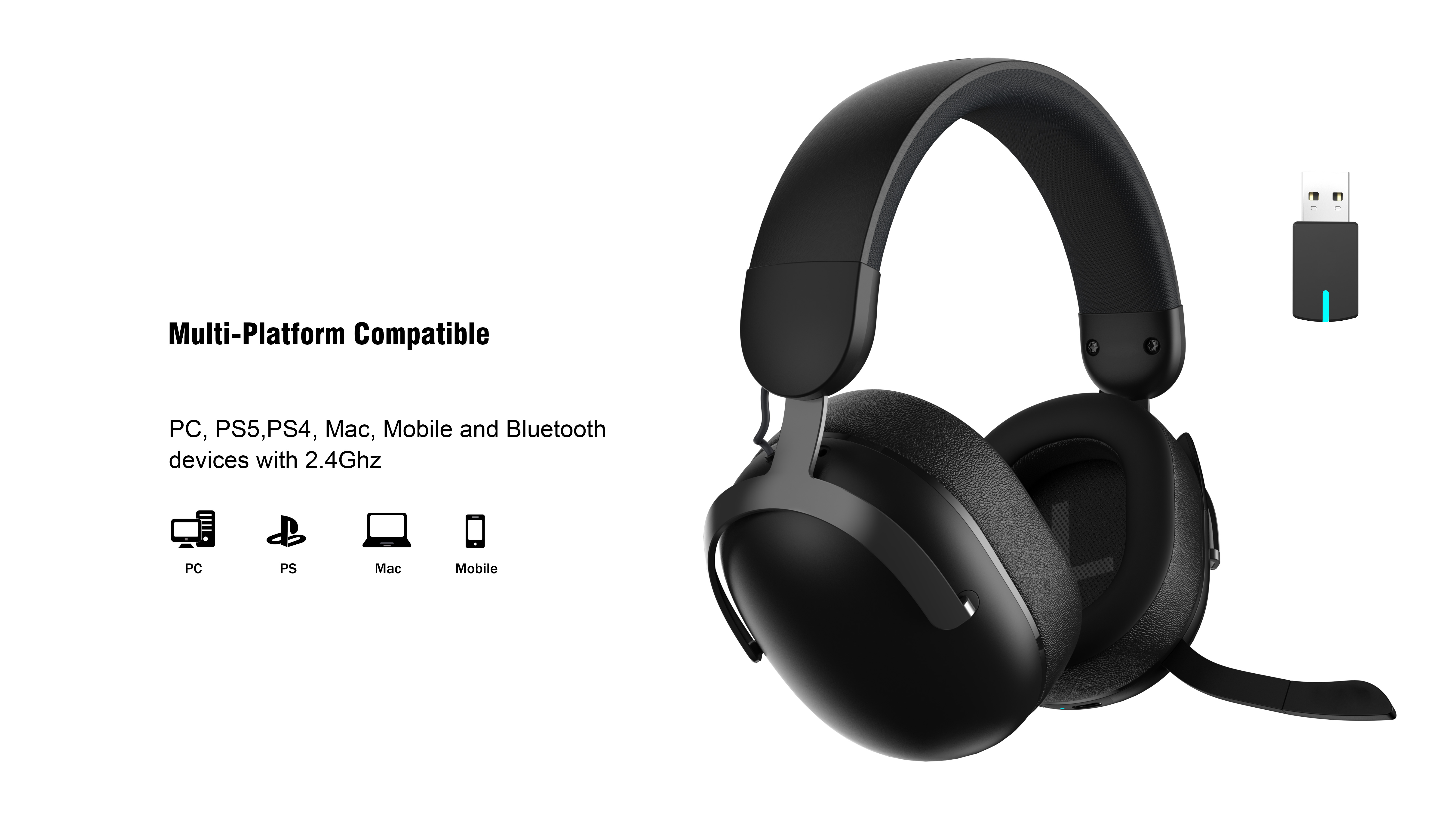 Auriculares Gamer Inalámbricos onn Compatibles con PlayStation 5, Bluetooth/2.4GHz, Negro 7