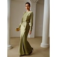 thumbnail image 4 of Olive Green Boat Neck Long Sleeve Mermaid Hem Maxi Dress, 4 of 7