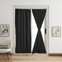 JeashCHAT Door Curtain Panel, French Door Curtains Blackout Thermal Insulated Curtain for Window Living Room Patio Doorways, Heavy-Duty Solid Color Rod Pocket Window Treatments, 40"x25", Black
