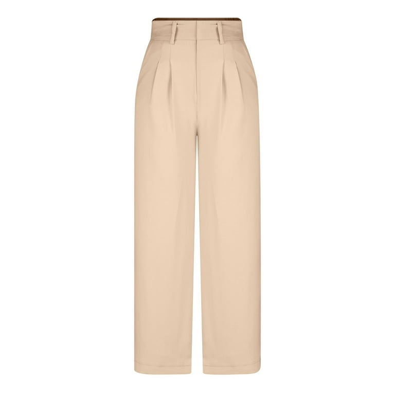 Women's Casual Wide Leg Dress Pants High Waisted Button Down Straight-Leg  Long Trousers Business Casual Cozy Pants(XL,Beige)