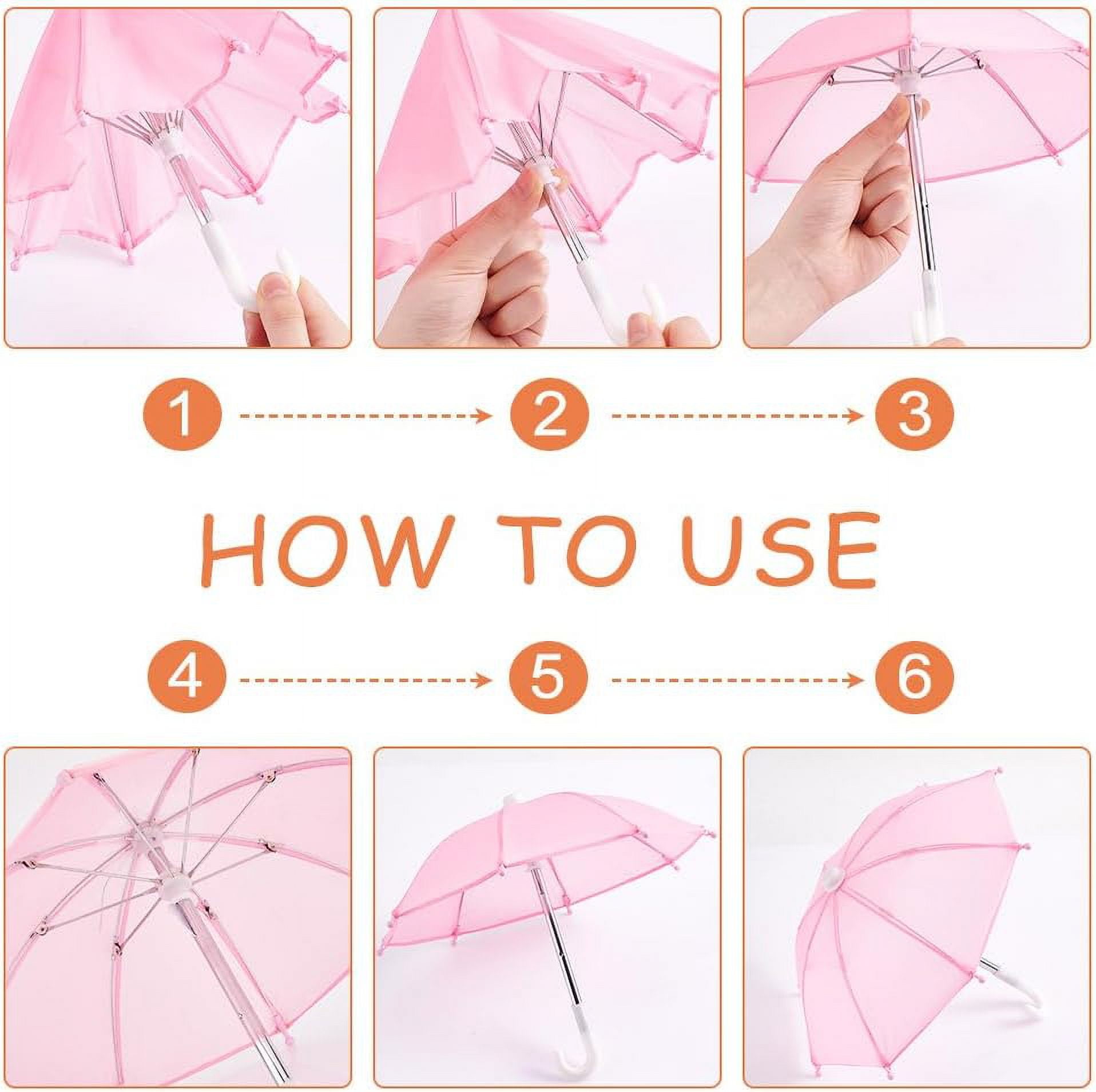 1set 10pcs 10 colors Mini Polyester Umbrella Stainless Steel & Plastic Umbrella Making Supplies for Dolls Accessories Mixed color 215x60x19mm 1pc/color