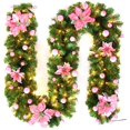thumbnail image 1 of Corona de Navidad de 9 pies/2,7 m, guirnalda decorativa preiluminada con luz LED de flores, guirnaldas artificiales iluminadas para escaleras, chimenea, decoración de fiestas (rojo) Sincero Hogar, 1 of 5