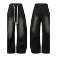 thumbnail image 4 of Mens Oversized Distressed Cargo Jeans with Drawstring Waist Pocketed Washed Look Relaxed Fit Everyday Wear Casual, 4 of 18
