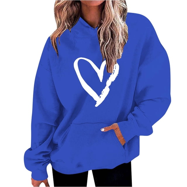 Penkiiy Sweat à Capuche Imprimé Col Rond pour Femmes, Manches Longues, 3TG Bleu