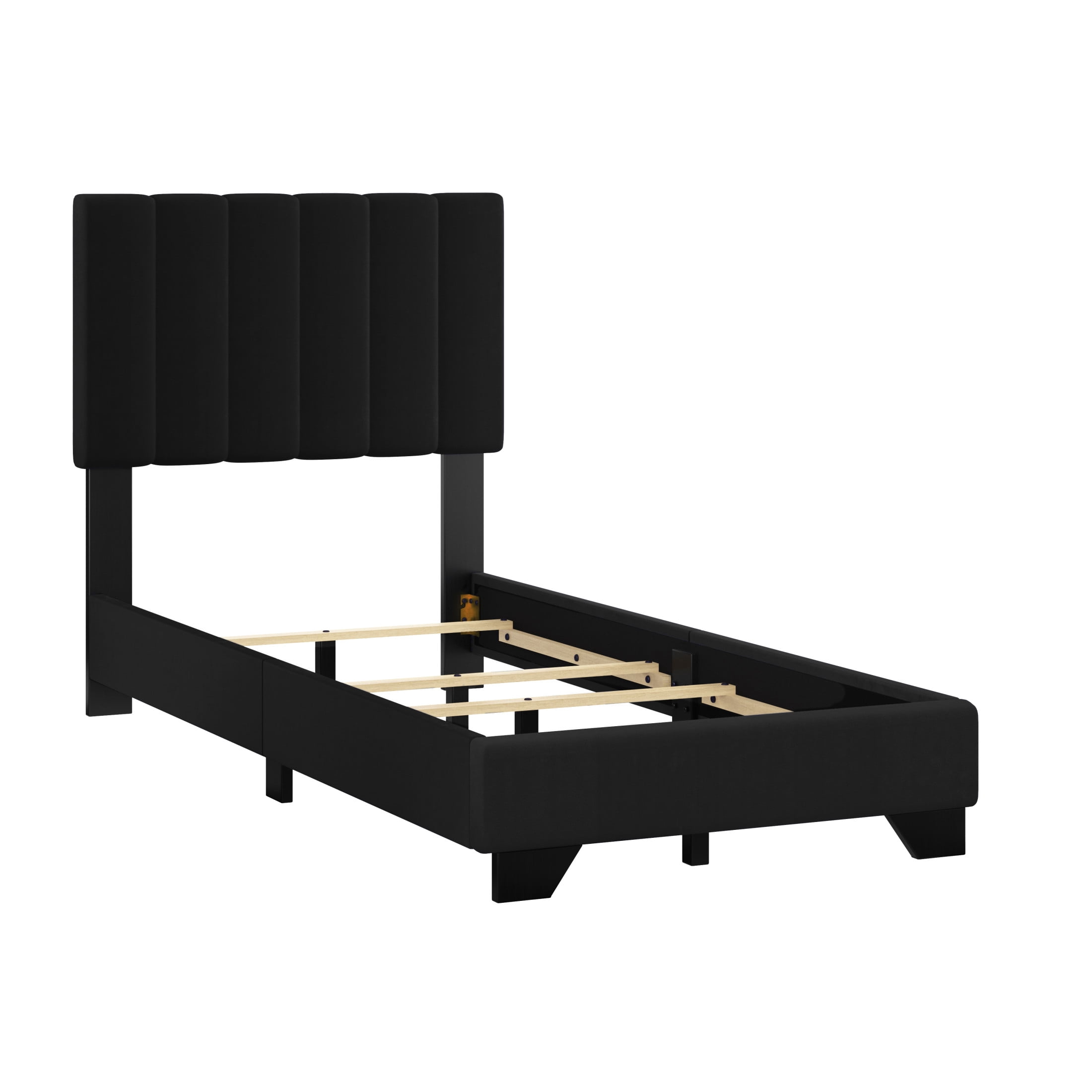 Reece Channel Stitched Upholstered Twin Bed, Black, by Hillsdale Living Essentials