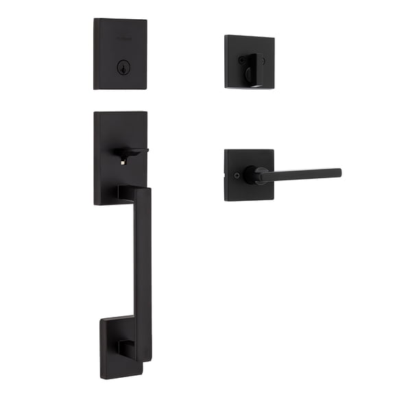 Kwikset San Clemente Front Door Lock Handle and Deadbolt Set, Entry Handleset Exterior with Interior Reversible Lever, Matte Black, Pick Resistant SmartKey Rekey Deadbolt Security