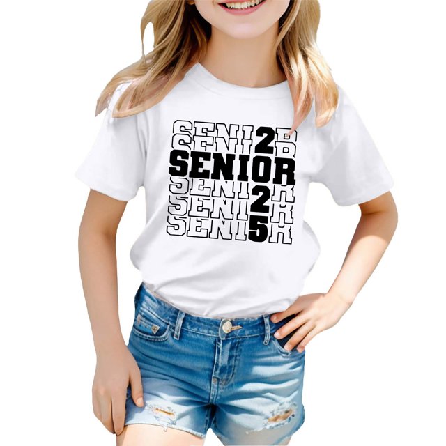 Mode Garçon et Fille Décontractée Imprimé Col Rond T-Shirt Manches Courtes Ample Haut Soutien-Gorge d'Entraînement Tunique Spatiale Chemises Fille Tout-Petit 6x Filles Cw la 100 Chemise Soutiens-Gorge Étagère pour Femmes Manches Courtes Longues Chemises pour