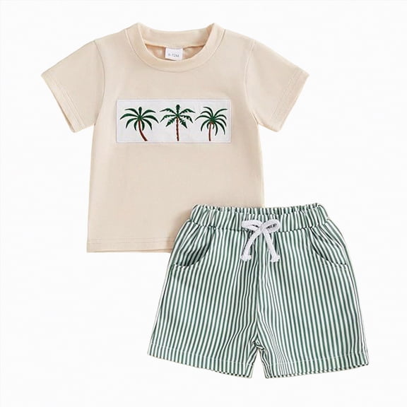 mgoYE Baby Boy Clothes 3-6 Months Toddler Boy Summer Outfits Baby Boy Animal Print Short Sleeves T-Shirt Plaid Shorts Set Infant Boy Clothes Set(White,12-18 Months)