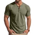 thumbnail image 6 of Zimjoy Men's Henley T Shirt Short Sleeve Stretchy Button Placket Loose Fit T-Shirts Casual Everyday Crew Neck Top Army Green 3XL, 6 of 6