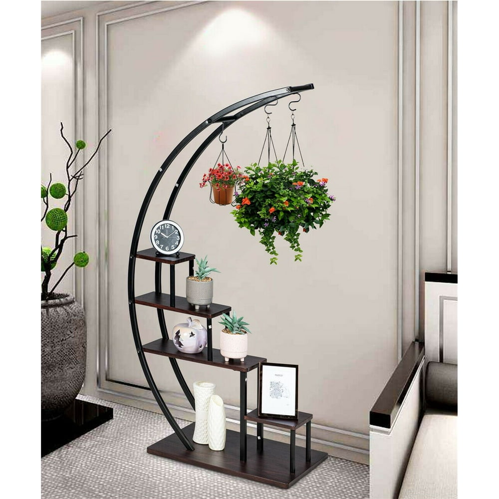 5 Tier Metal Plant Stand Indoor Curved Display Book Shelf Storage