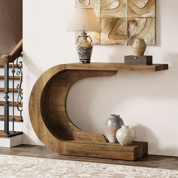 Tribesigns 43.3" C-Shaped Console Table, Mid-Century Modern Wood Entryway Hallway Table