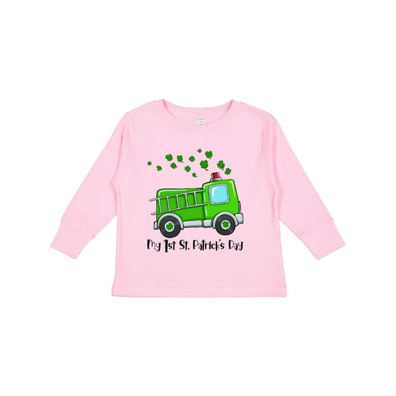 Inktastic My 1st St. Patrick's Day Green Fire Truck with Clovers Boys or Girls Long Sleeve Toddler T-Shirt