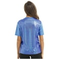 thumbnail image 2 of Lejafay Women Short Sleeve Shiny Metallic T Shirt Tank Tops Holographic Crop Top Festival Party Blue M, 2 of 6
