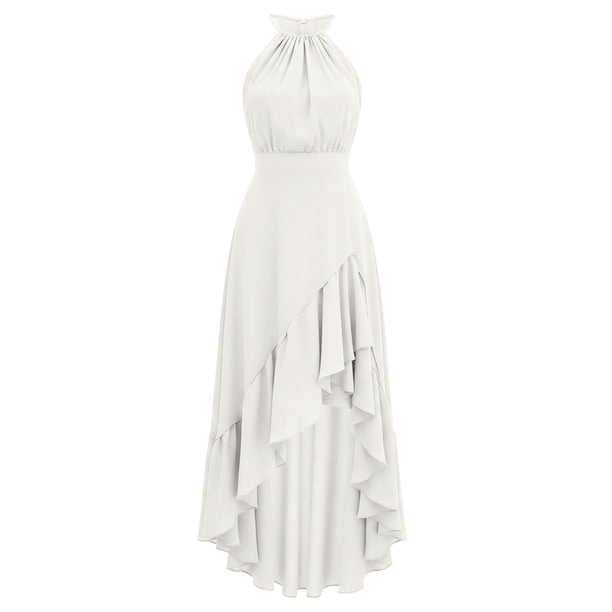 ruffle trim backless asymmetrical hem dress ZToonmas Women's Halter Neck High Low Sleeveless Flowy Party Dress filter_Collection:feel-good-sale Backless Lace Tulle Beach US Size:Custom Size Sexy;Show Color