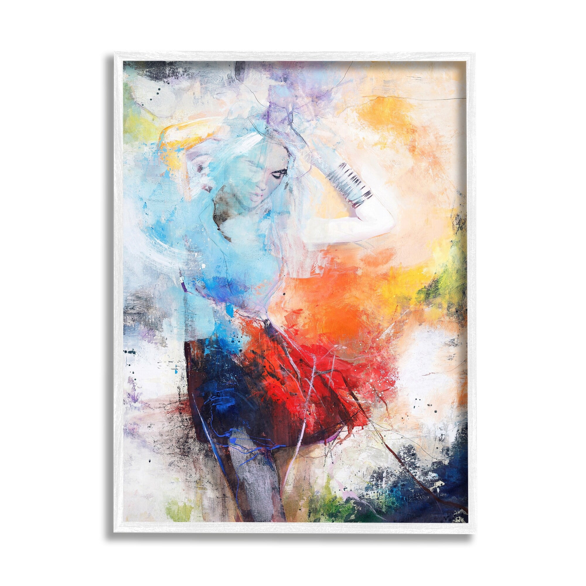 Stupell Industries Dancing Woman Abstract Expressive Painting Lively Rainbow Tones White Framed Art Print Wall Art, 11x14, by Design Fabrikken