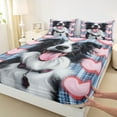 thumbnail image 3 of Castle Fairy Kawaii Animal Dog Boy Girl 4 Pieces Queen Sheet Sets,Love Heart Print Ultra Soft Flat Sheet,Abstract Geometric Plaid Queen Fitted Sheet,Luxury Bedroom Decor, 3 of 7