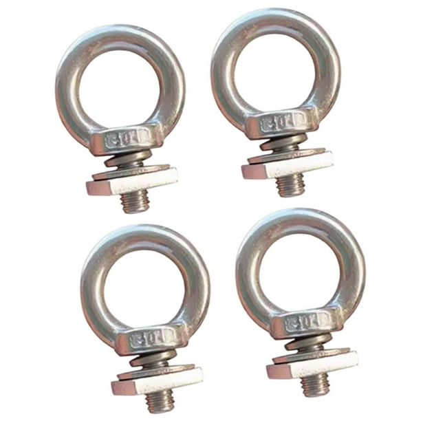4 pernos de ojo resistentes para anclaje de cuerdas de portaequipajes. Plata