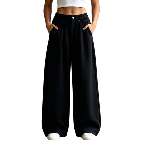 Gytharion Women's Loose Streetwear Sweatpants Draped Wide Leg Floor Length Joggers with Pockets Solid Color Elastic Waist Pleated Track Pants