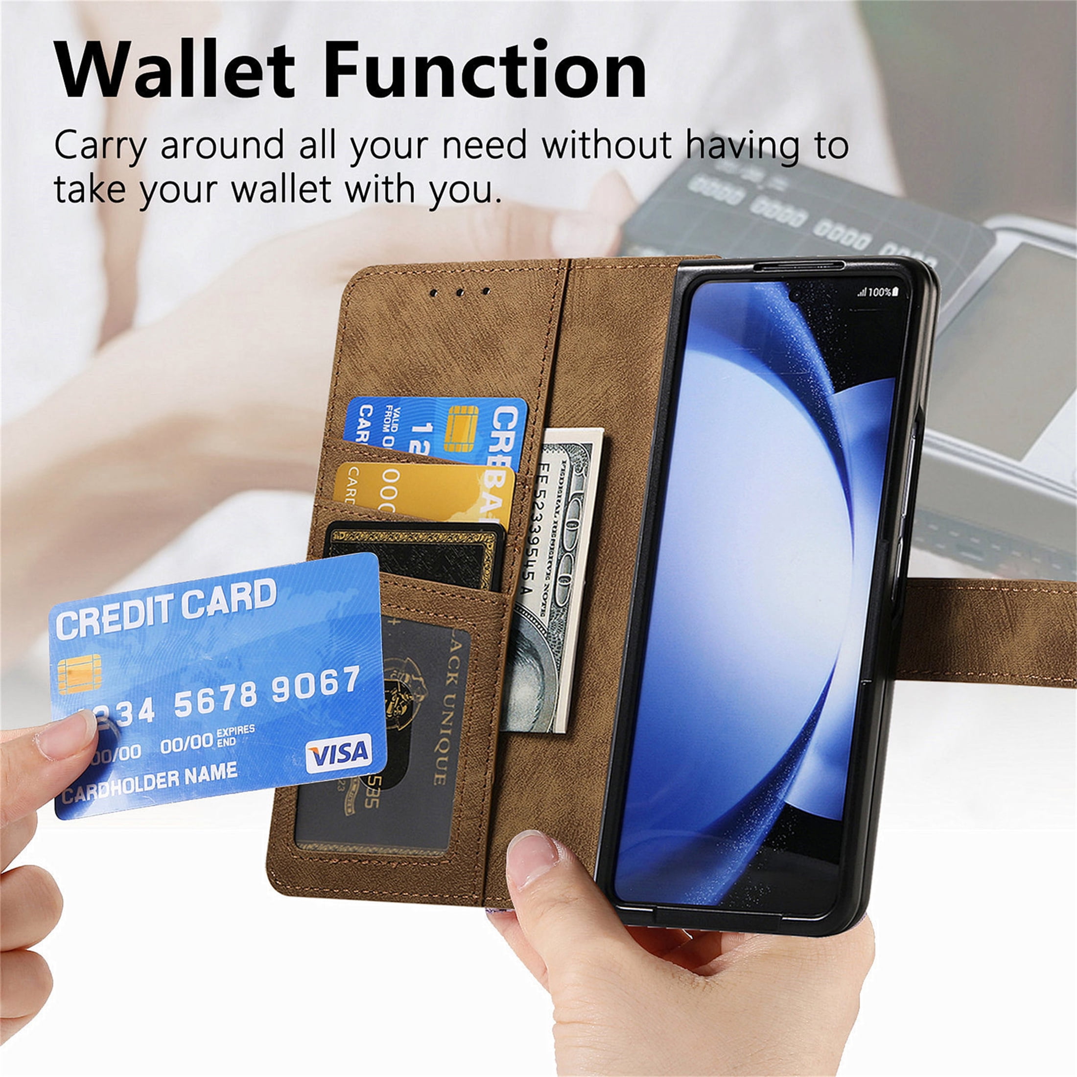 CCSmall for Samsung Galaxy Z Fold 6 5G Detachable Magnetic Wallet Phone Case, RFID Blocking Material Retro Folio Flip Leather Case Zipper Purse Cover with Card Slots for Galaxy Z Fold6 KQX Brown