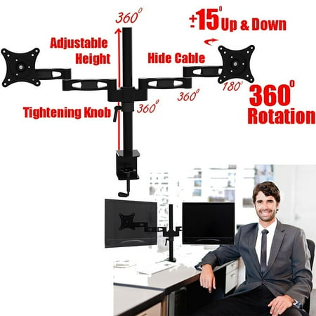 Full Flex Arm System 2xhome - New 3 Way Dual Arm Three-sectioned Ergonomic Fully Height Adjustable Easy Articulating Flex Extension Arm Tilting Retractable Black Desk Desktop Pole Mount Bracket ()