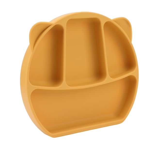 Baby Plate Utensil, Dining Training Toddler Eating Bowl 3 Compartments Round Edge Safe Using Silicone Durable For Home Blue,Yellow,Brown