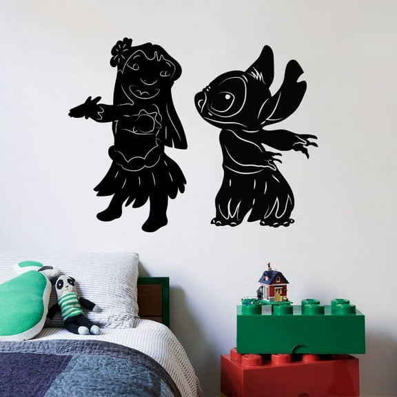 Lilo And Stitch Movie Animation Disney Lilo and Stitch Cute Happy Dancing Silhouette Disney Wall Sticker Vinyl Decal Home Decor Room Living Room Bedroom Decoration Sticker Decal Size (10x10 inch)