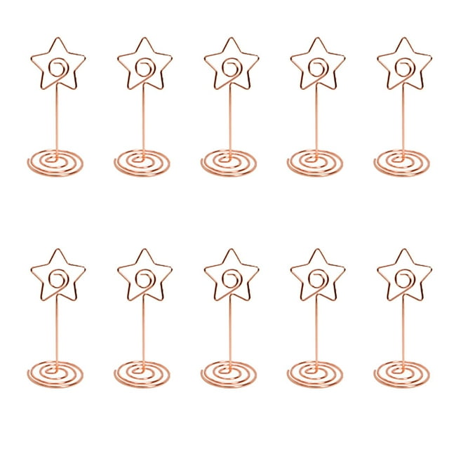 Xingzhi 10 Pieces Table Number Stand Round Shape Metal Convenient Card Holder Centerpieces Paper Clamp Wedding Decoration Tabletop Decor Star rose gold