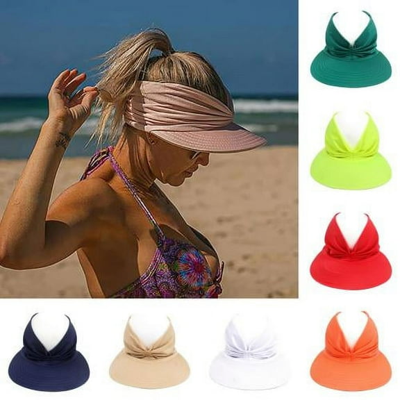 Shenmeida Straw Sun Visor Hats for Women UV Wide Brim Foldable Ponytail No Headache Summer Beach Hats for Women