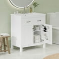 thumbnail image 2 of 30-inch Bathroom Vanity with Ceramic Sink, Modern White Single Bathroom Cabinet with 2 Doors and a Shelf, Soft Close Doors, Solid Wood Frame, White, 2 of 7