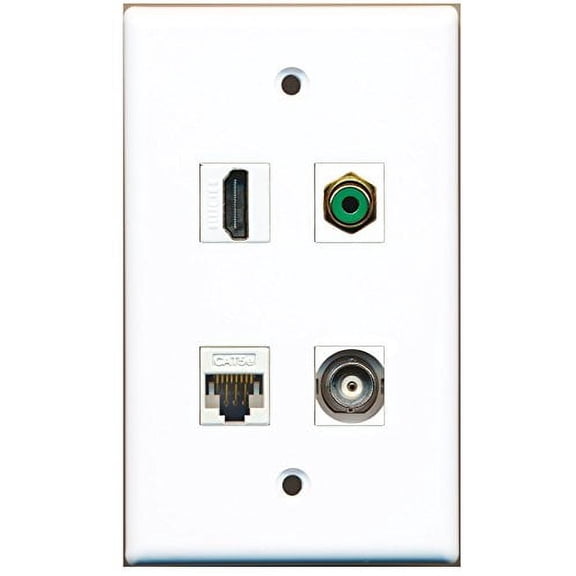 RiteAV - 1 Port HDMI 1 Port RCA Green 1 Port BNC 1 Port Cat5e Ethernet White Wall Plate