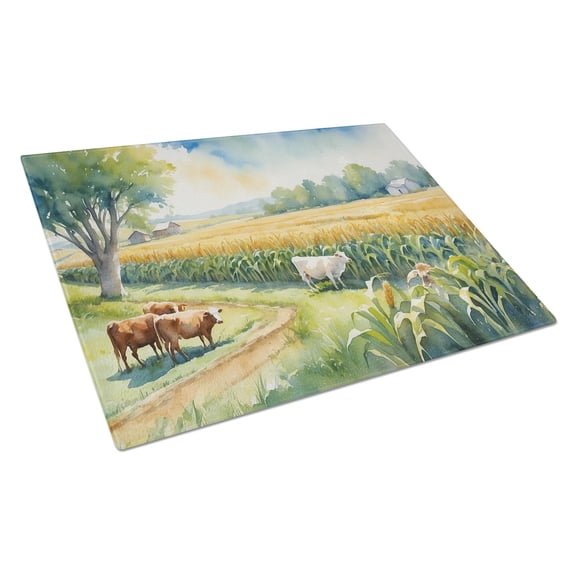 Carolines Treasures DAC7689LCB 15 x 12 in. Cows by the Cornfield Glass Cutting Board