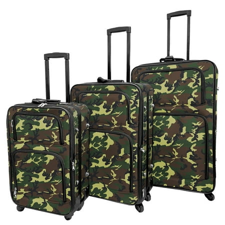 3 Piece Luggage Set Lightweight Travel Spinner Suitcase Expandable Woodland Camo Pattern Omni Directional Softside Upright Baggage Camouflage Walmart Com Walmart Com