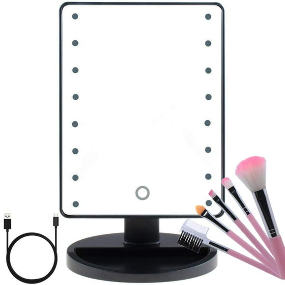 YUIEE Miroir de Maquillage Éclairé par LED avec 16 Lumières LED Écran Tactile Luminosité Réglable Rotation 180 Batterie USB Double Charge Comptoir Cosmétiques pour Mères Femmes Adolescentes Filles Juniors