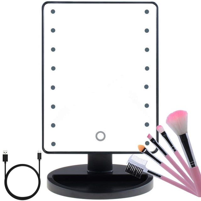 YUIEE Miroir de Maquillage Éclairé par LED avec 16 Lumières LED Écran Tactile Luminosité Réglable Rotation 180 Batterie USB Double Charge Comptoir Cosmétiques pour Mères Femmes Adolescentes Filles Juniors