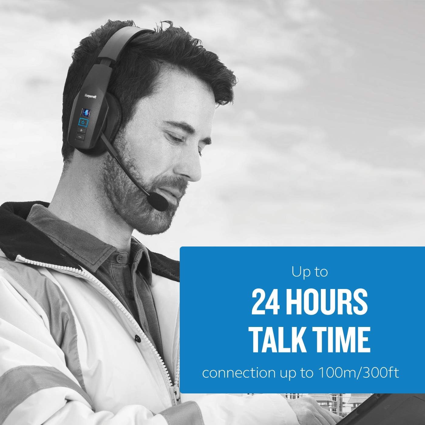 BlueParrott, R-204270-B, B450-XT, Noise Cancelling Trucker Bluetooth Headset, hands-free headset features a long wireless range of 300 feet/100 meters Plus, Black, 1, 1, 1