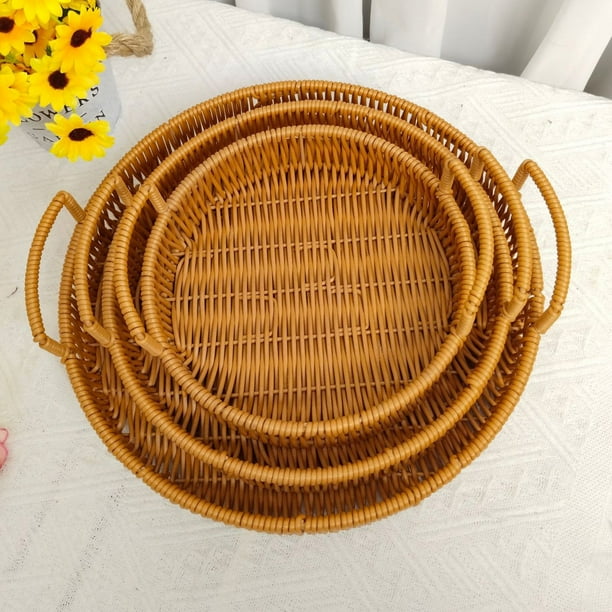 Cesta de Almacenamiento Tejida En Mimbre | Material Plástico | 30 X 30 Cm | Bandeja para Aperitivos y Frutas | Decoración para El Hogar | Marrón | 1 Unidad