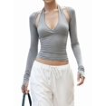 thumbnail image 2 of Women Wrap Top Y2k Long SLeeve Ballet Workout Yoga Shirt Gray M, 2 of 9