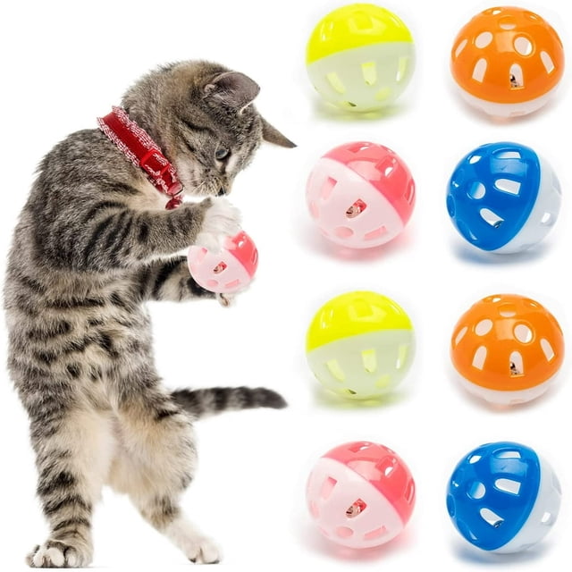 HLONK 10 Pieces Pet Cat Kitten Play Balls with Jingle Bell Pounce Chase Rattle Toy Random Color
