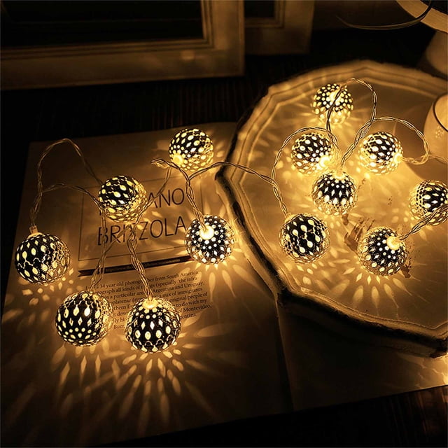 Agiferg Christmas LED Light Moroccan Hollow Metal Ball LED String Lights Battery Powered For Wedding Holiday Home Party Decoration