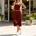thumbnail image 6 of Women's Soft 2 Piece Athletic Outfits Solid Color Crop Cami Tops and Stretch Capri Wide Leg Pants Daily Workout Yoga Matching Sets Wine, 6 of 9