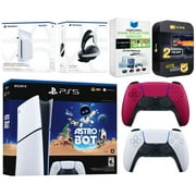 Sony PlayStation 5 Slim Digital Astro Bot Bundle with Disc Drive, Extra Controller, MightySkins Voucher and 2 Year Extended Warranty - Cosmic Red
